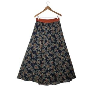 Lularoe Lucy Maxi Swing Skirt sz M Dark Blue Burnt Orange Bear Print